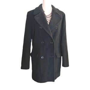 VTG 90s  Grey Double Breasted Wool Blended Pea Coat Jacket Size 8